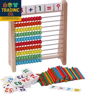 Wooden Abacus for Kids - 100 Counting Sticks and Number Toys Cards 1-100, Educat - Image 1 of 4