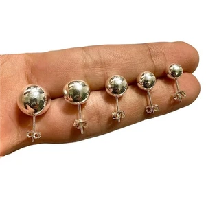 925 Sterling Silver Ball Stud Earrings High Polish Round 3-12mm Hypoallergenic S - Picture 1 of 19