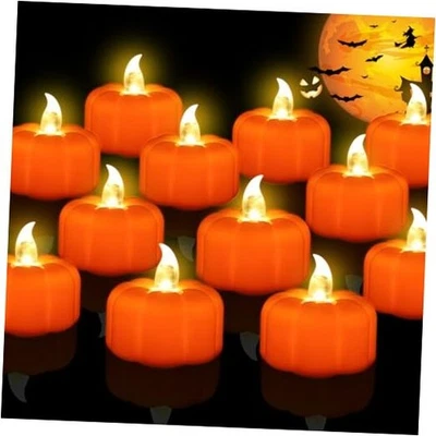 Fall Decorations for Home Pumpkin Tea Lights, 12 Pack LED Orange 12 PACK - Image 1 of 4