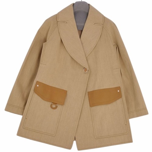 HERMÈS Cappotto Hermes serie 2024SS bottoni cotone gabardine pelle agnello donna usato0