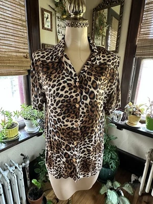 Camisa Teddi Manga Corta Patrón Leopardo Abotonada Talla Lg 100% Rayón Foto 1 de 4