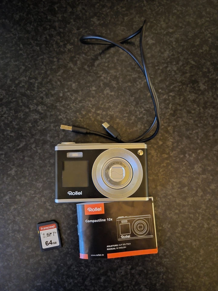 Camera Fotoapparat Rollei Compactline 10x mit Speicherkarte  Zubehörpaket - Bild 1 von 4