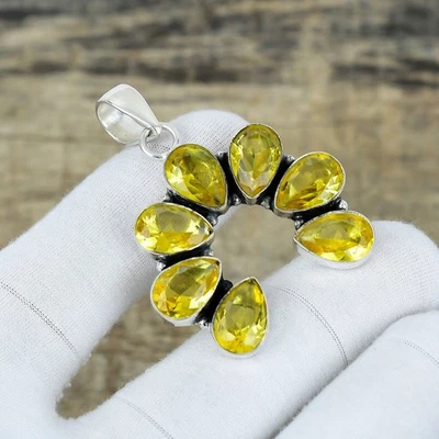 Citrino Gemma 925 Sterling Fiore Argento Ciondolo Gioielli Per Regalo di Natale - Immagine 1 di 4