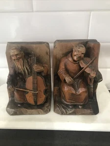Vintage ANRI Italian Bookends Figurines Wood Flaw - Picture 1 of 11