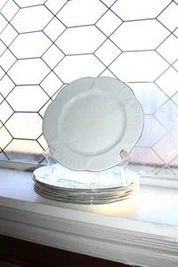 4 Shelley Claire de Lune Salatteller zierlich weiß mit Platinrand 60er Jahre - Bild 1 von 3