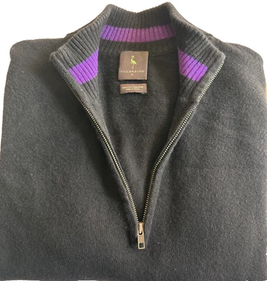 Suéter de Colección Tailorbyrd Para Hombre 1/4 Cremallera Suave 100% Cachemira Negro con Rayas Púrpura Foto 1 de 4