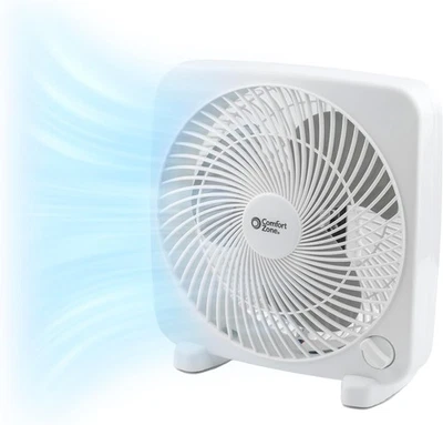 Comfort Zone Desktop Box Fan for Home, 9 inches, 3 Speeds, Portable, White - Image 1 of 4