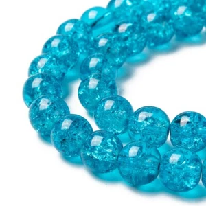 100 Crackle Glass Beads 8mm Light Blue Veined Bulk Jewelry Supplies Mix Teal - Picture 1 of 1