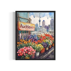 Auckland New Zealand Flower Market Art Print Poster City Wall Art Painting - Picture 1 of 6