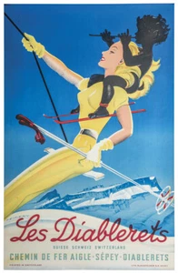 Póster de esquí vintage deportes de invierno de esquí de Les Diablerets esquí suiza - Imagen 1 de 1