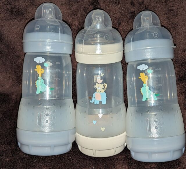 MAM Easy Start - Biberón anticólicos de flujo medio con tetina de silicona,  biberones esenciales para bebé niño, azul, 9 oz (3 unidades) : Bebés 