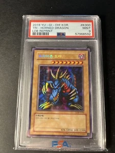 PSA 9 - Tri-Horned Dragon LOB-K000 Secret Rare Korean Yugioh - Picture 1 of 2
