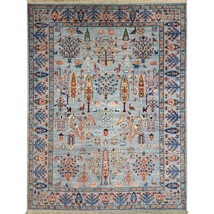 Handmade (5'4" x 7'0") Blue Tree of Life Afghan Tribal Organic Wool Area Rug - Picture 1 of 11