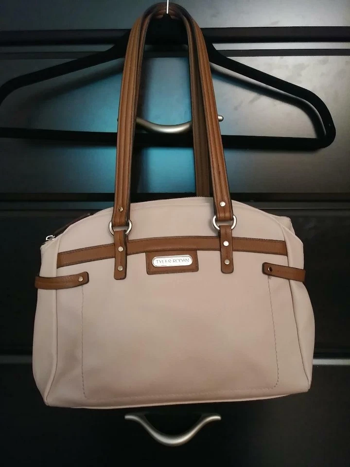 Tyler Rodan Faux Pebble Leather 2 Handle Top Zipper Shoulder Bag in Beige Pink Foto 1 de 1