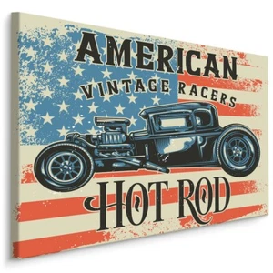 CANVAS Leinwand Bilder XXL Wandbilder altes AUTO Flagge USA in Vintage-Stil 2911 - Bild 1 von 5