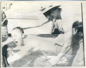 Vintage Gay Interest Photo Handsome man Guys Hug Muscle Military Love Lie Knife - Picture 1 of 3