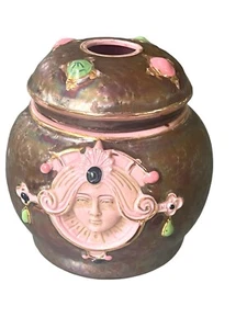 Schafer & Vater Jasperware Iridescent Glaze "Jeweled" Lady Face Hair Receiver - Picture 1 of 5