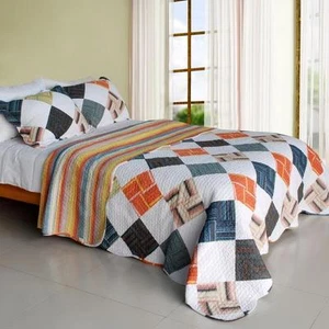 3 PC Western Plaid multi-color diamonds or stripes 100% Cotton Queen Quilt Shams - Picture 1 of 4