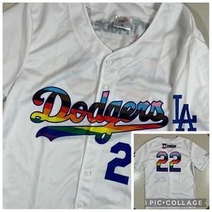 Los Angeles Dodgers Rainbow Logo LA Stadium Pride Night Jersey #22 Size Medium M - Picture 1 of 8