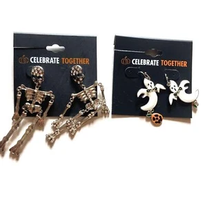 2 sets of Halloween earrings New. Skeletons and Ghosts with Pumpkins - Picture 1 of 6