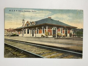 Gardiner Maine ME Maine Central RR Depot Train Station 1917 Dollies Postcard A4 - Picture 1 of 3