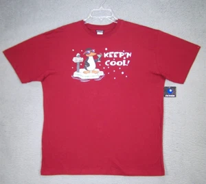 Penguin Shirt Adult Medium Red Graphic Snow Keeping it Cool Beach Joe Boxer Mens - Picture 1 of 10