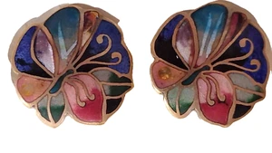 VINTAGE signed DAVID KUO 14K GOLD FILLED AND ENAMEL clip on EARRINGS - - Picture 1 of 6