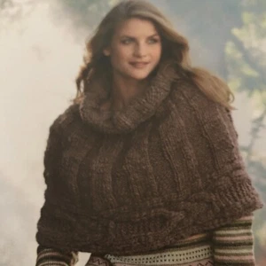 Bergere Of France Knitting Pattern, Cropped Poncho Sweater, Rib & Cable Cape - Picture 1 of 5