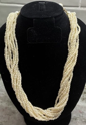 Elegant Faux Seed Pearl Multi-Strand Twisted Necklace 19" Design Classic Ivory - Image 1 of 4