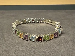 Bracciale tennis multipietra argento sterling 925 gemme arcobaleno 7,25 pollici - Foto 1 di 18