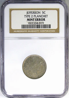 1938-2003 (No Date) 5C NGC TYPE 2 BLANK PLANCHET ERROR ~ GOLDEN PATINA! - Image 1 of 4