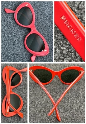 Vintage MCM Retro Mod Cateye Sunglasses Hot Pink & Orange Frame Made In FRANCE - Image 1 of 4