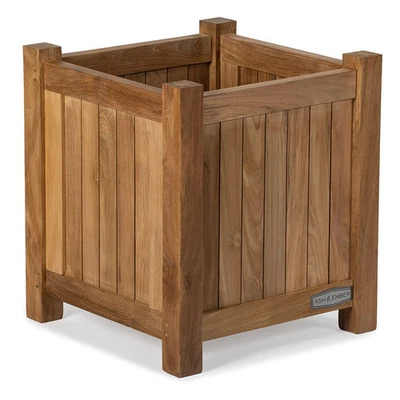 Jardinera cuadrada de teca Ash & Ember grado A, capacidad de llenado de 2 pies cúbicos / 14 galones Foto 1 de 4