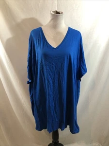 Roaman’s Blue Short Sleeve V Neck Top - Womens 6X, NEW, Bust 34”, Length 35” - Picture 1 of 6