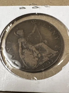 1917 Great Britain One Penny Coin - Picture 1 of 2