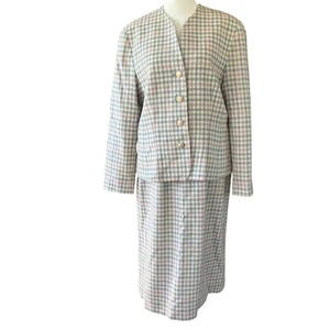 Vintage 70s Pendleton Virgin Wool Houndstooth Plaid Skirt Blazer Suit Set Pastel - Picture 1 of 18