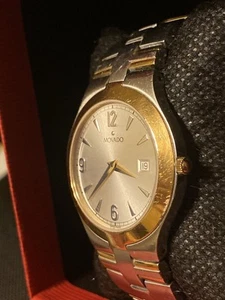 Movado Juro 18K GOLD BEZEL 35MM Men’s Watch SWISS Sapphire Crystal RARE - Picture 1 of 19