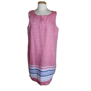 Talbots Seaside Stripe 100% Linen Sleeveless Shift Dress Size 18 Red - Picture 1 of 9