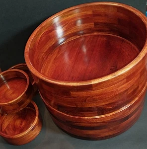 Vintage Mid Century Holz Schüssel Set: 2 große & 3 kleine Servierschalen 5er Set - Bild 1 von 11