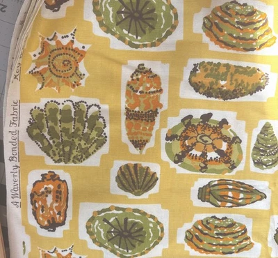 Vintage Waverly Fabrics Beach Seashell Canvas Decor Fabric Gold Green BTY #24 - Image 1 of 4