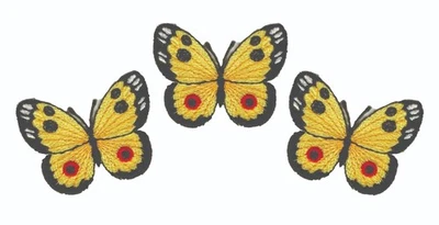 Lot of 3 Yellow Butterfly Iron On Patches – Embroidered Sew Craft Applique Set - Image 1 of 4