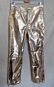 GAP Vintage Slim High Rise Metallic Faux Leather Pants, Gold, 27/4 Short - Picture 1 of 18