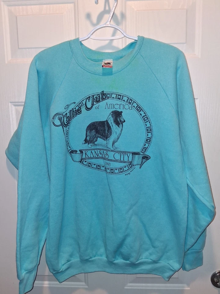 复古 90 年代边境牧羊犬运动衫 XL Fruit of the Loom Cottagecore 狗奶奶 — 第 1/4 张图片