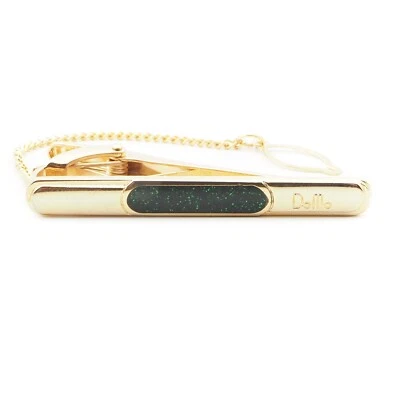 Vintage 24KGF metal goldstone inlay tie bar clasp clip - Image 1 of 2