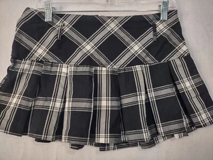 WET SEAL WOMEN'S MED BACK ZIP PLAID PUNK MINI SKIRT BLACK/WHITE Y2K Grunge Retro - Picture 1 of 6