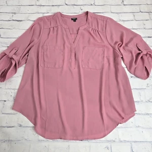 Top Torrid Para Mujer 3X Harper Rosa Pullover Henley Camisa Bolsillos Oficina Informal - Imagen 1 de 12