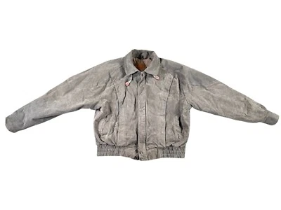 复古 Levi's 皮革飞行夹克男式 42 灰色全拉链轰炸机 #9724 Distress — 第 1/4 张图片