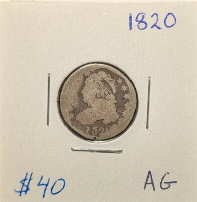 Потрясающая монета номиналом 10 центов 1820 с крышкой! Удивительный кусочек истории! - Изображение 1 из 2