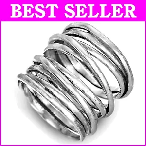 Elegant 925 Sterling Silver Wide-Band Ring - Stylish Statement Jewelry, Size 10 - Picture 1 of 10