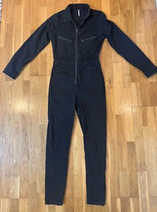Mono utilitario de mezclilla elástico Free People Lennox en negro talla pequeña - Imagen 1 de 8